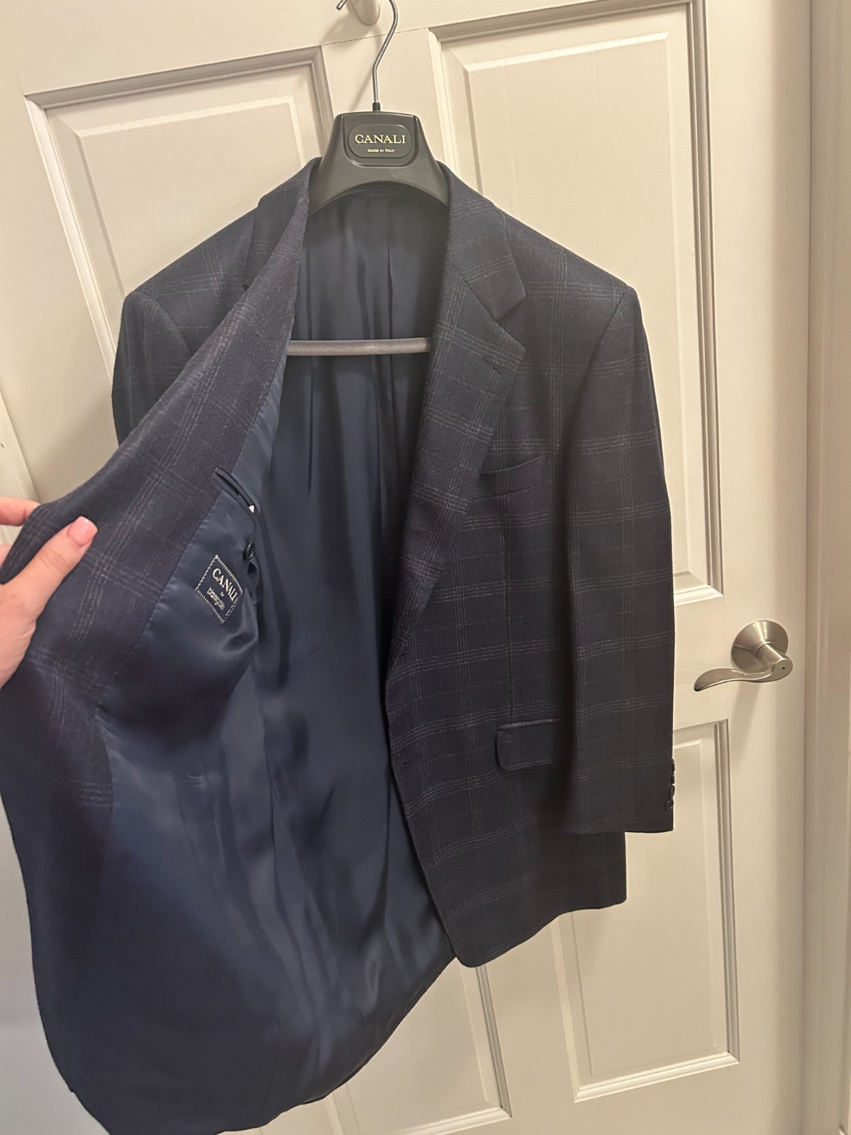 Men’s Canali 2 Button Sports Coat Size 40R in Blue Plaid