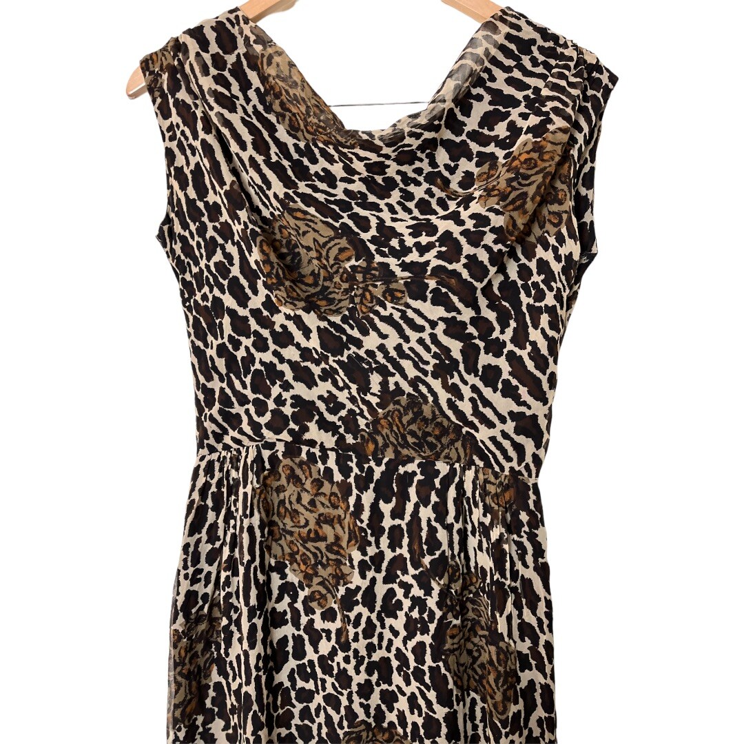 Vintage 50s Marjorie Michael Bullocks Silk Animal Print Dress S