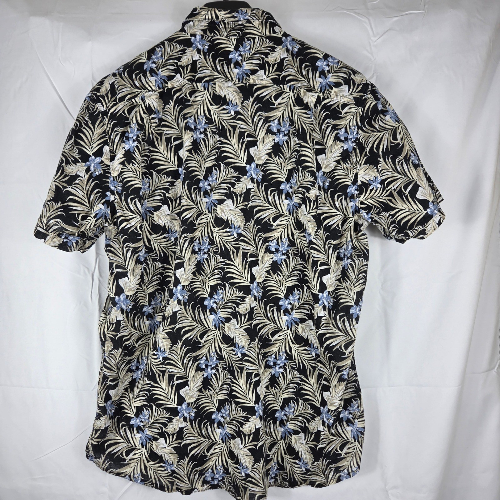 Izod Saltwater Mens Large Black Tropical Palm Floral Cotton Button Down Shirt