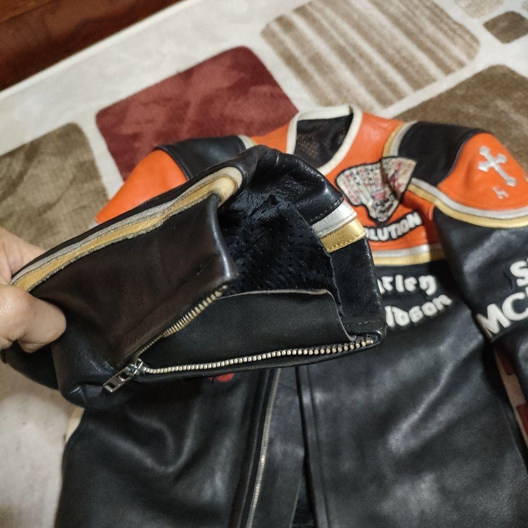 HARLEY DAVIDSON Marlboro Man Leather Jacket Black Orange Biker Mens