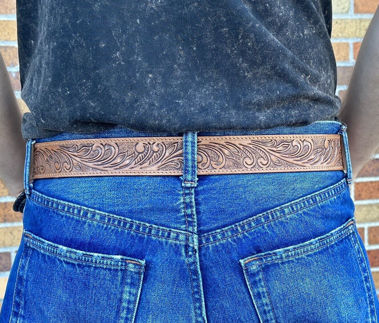 Western Belt Handmade Strap Men’s Full Grain Leather No Buckle Cowboy Rodeo Belt