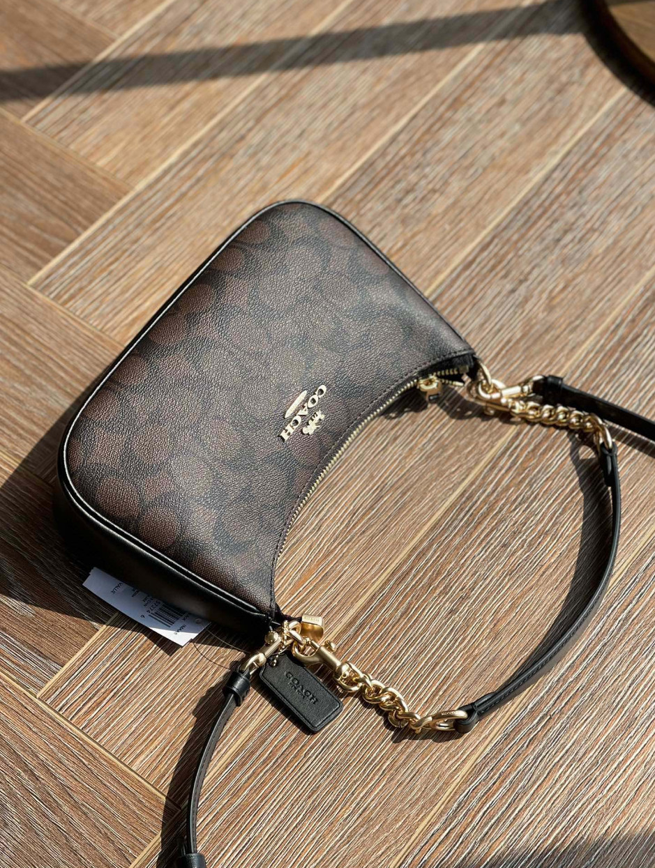 NWT COACH CA548 Teri Shoulder Bag In Signature Canvas/Gold/Brown Free