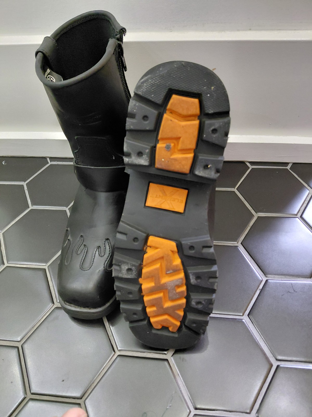 Extreme Gear Black Leather Biker Boots Mid-Calf Zip Rubber Sole US 7.5