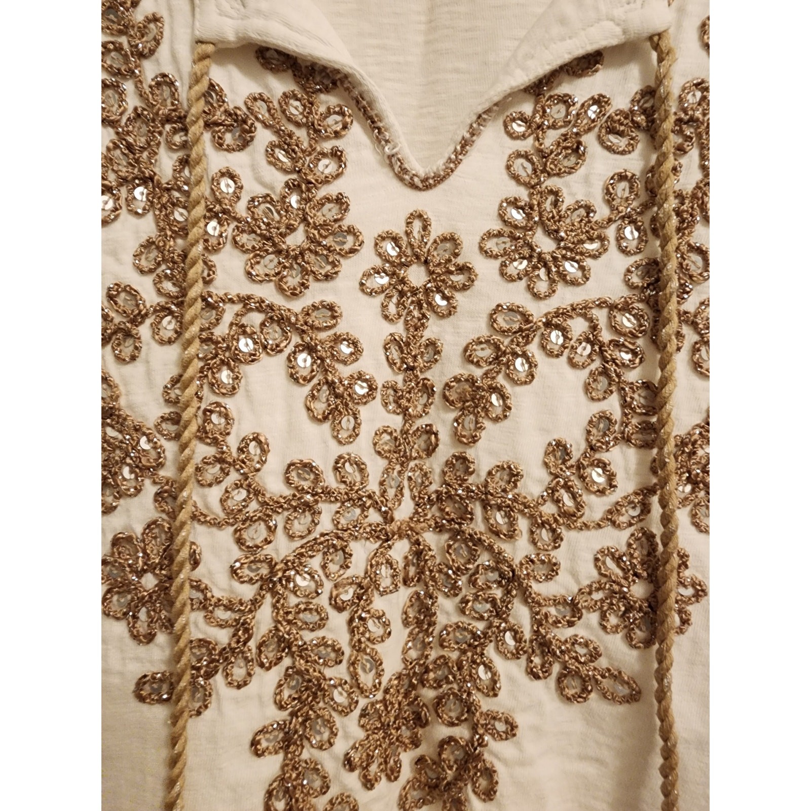 Charter Club Women’s Gold Sequin Embroidered top, XL