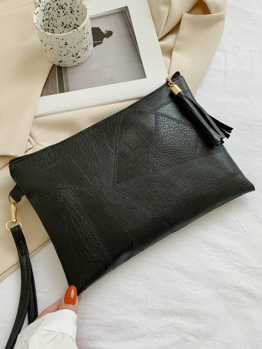 Vintage Jacquard Splicing Square Bag Women PU Leather Crossbody Purse Medium