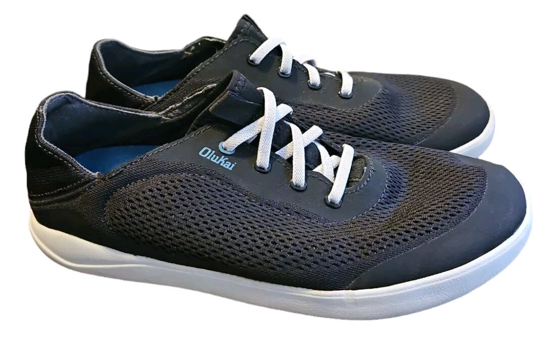 Olukai Nohea Moku Deck Shoes Mens 9 Loafers Mesh Black Day Boat Slip Ons