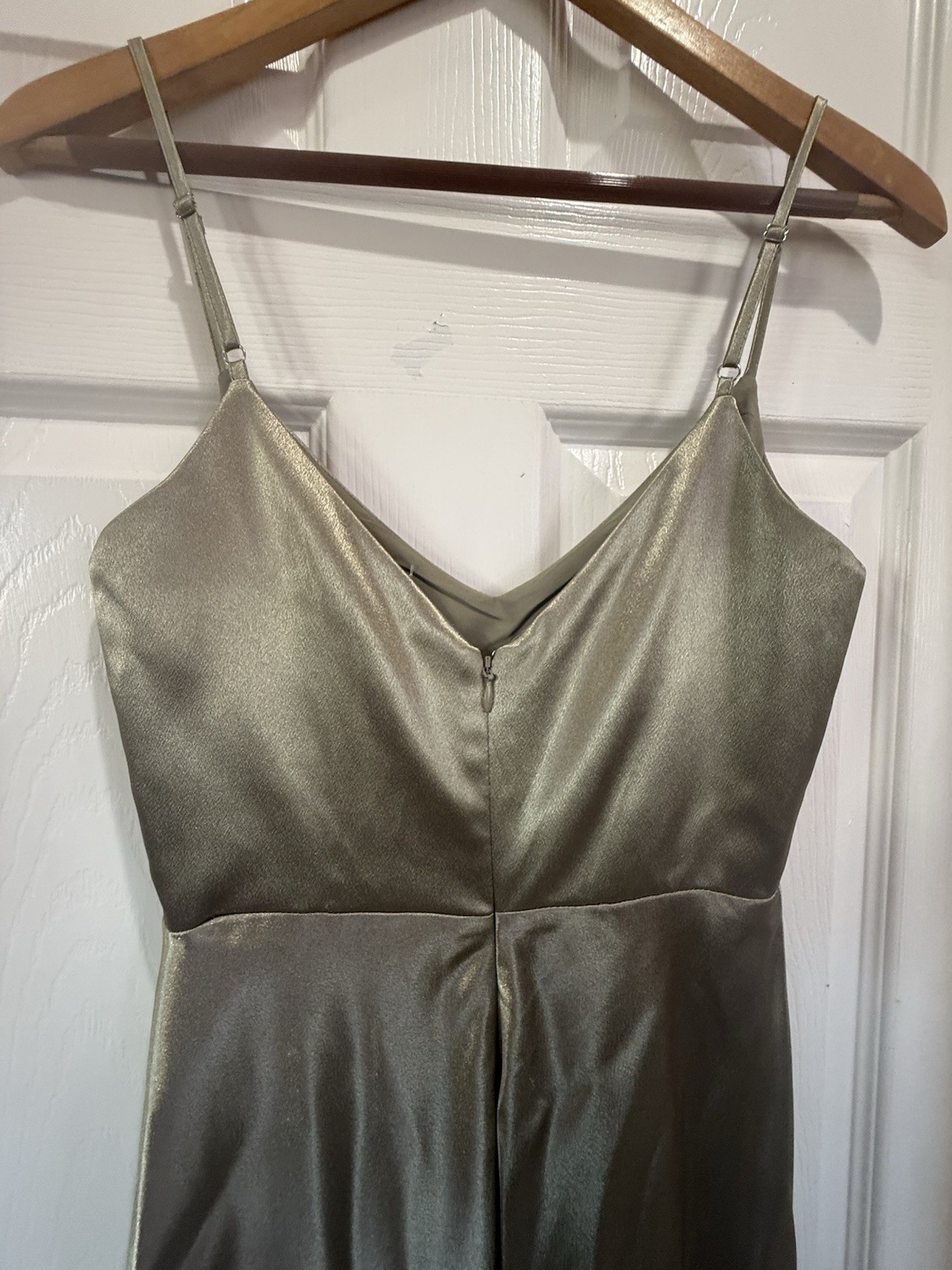 Birdy Grey Green Satin Maxi Slip Dress V-Neck Adjustable Spaghetti Straps XS