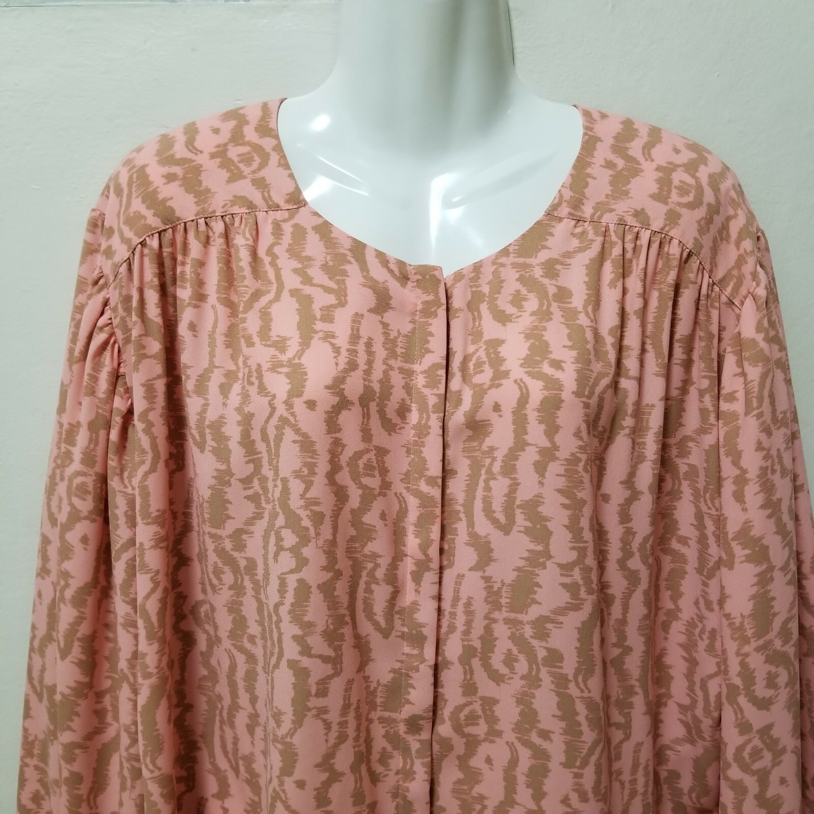 Elizabeth and James Top Blouse Peach Boho Print Button Down Billowy Balloon XXL