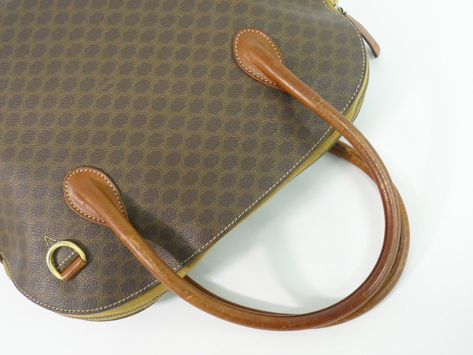 CELINE Macadam PVC Handbag Brown Gold