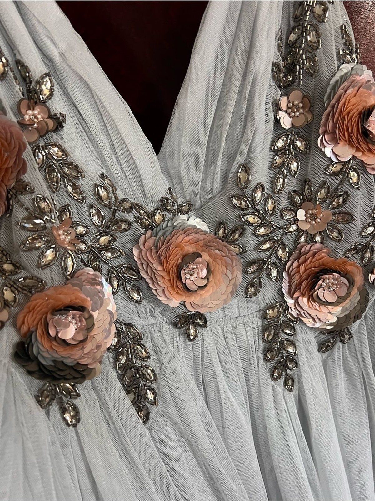 BHLDN Anthropologie Nymph Dress Beaded Tulle Gray size 12