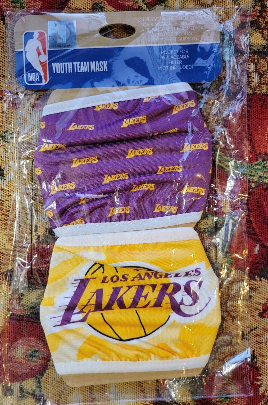 LA Lakers Washable Face Masks 2 Pack NEW NBA Youth Size Team Mask