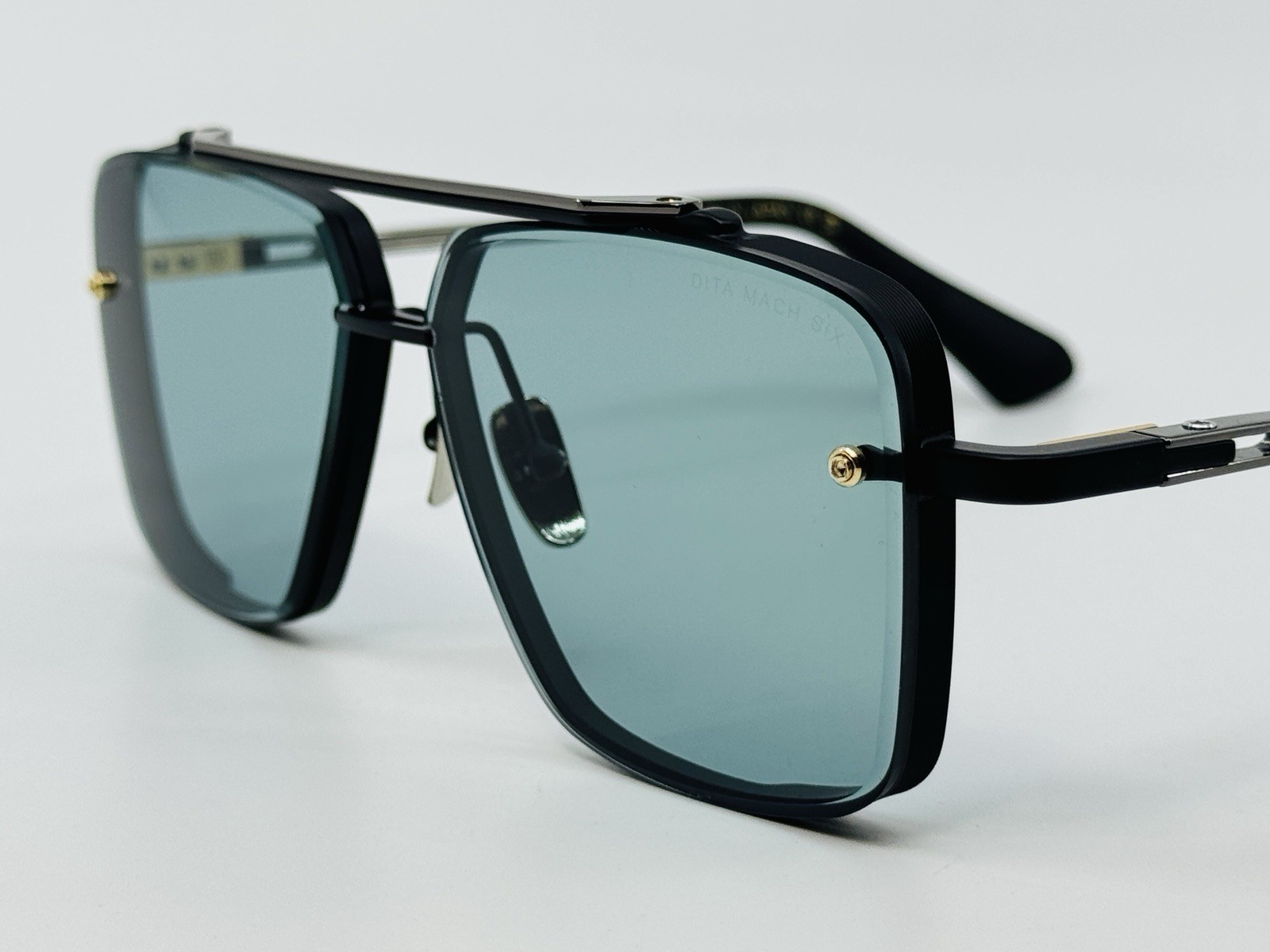 Dita Mach Six DTS121-62 Titanium Black Metal Frame Green Blue Lens Sunglasses