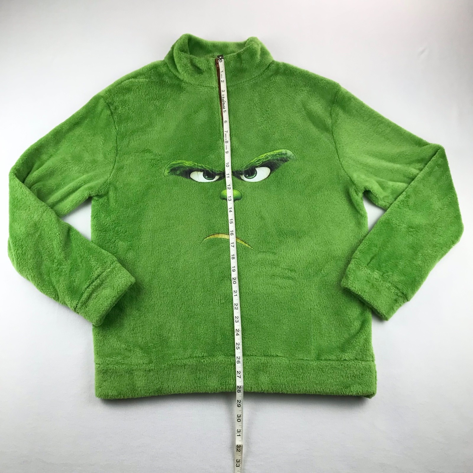 Dr Seuss The Grinch Unisex Green Faux Shearling Zipper Pullover Christmas Large