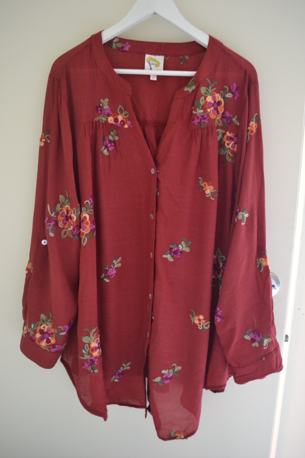 NWT Fig and Flower Blouse Top Shirt Silky Burgundy Rayon Blend Plus Size 2X