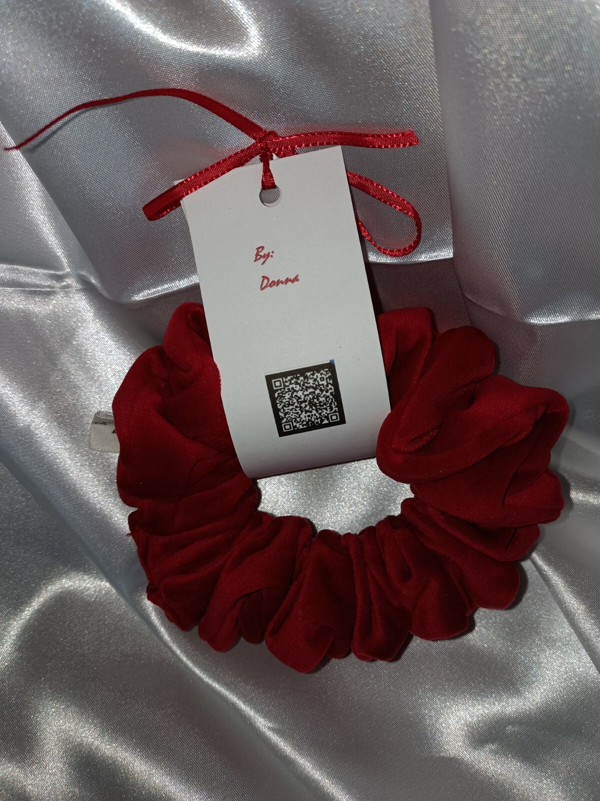 Handmade Women’s Scrunchies size XL Red Velvet Soft Satin Fabric New