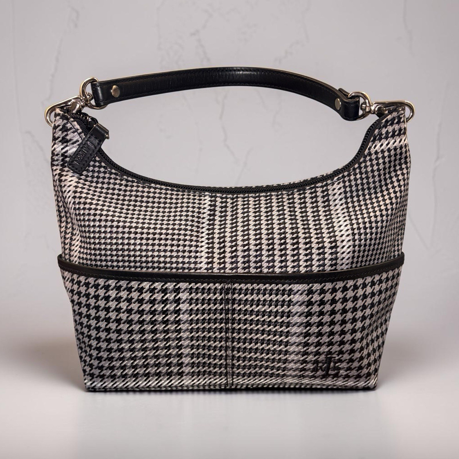 VTG Lauren Ralph Lauren Black/White Houndstooth Small Shoulder Bag Zip