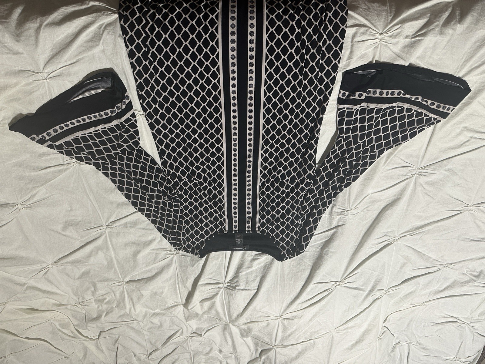 INC International Concepts Black/White Geometric Shift Dress 3/4 Sleeve M