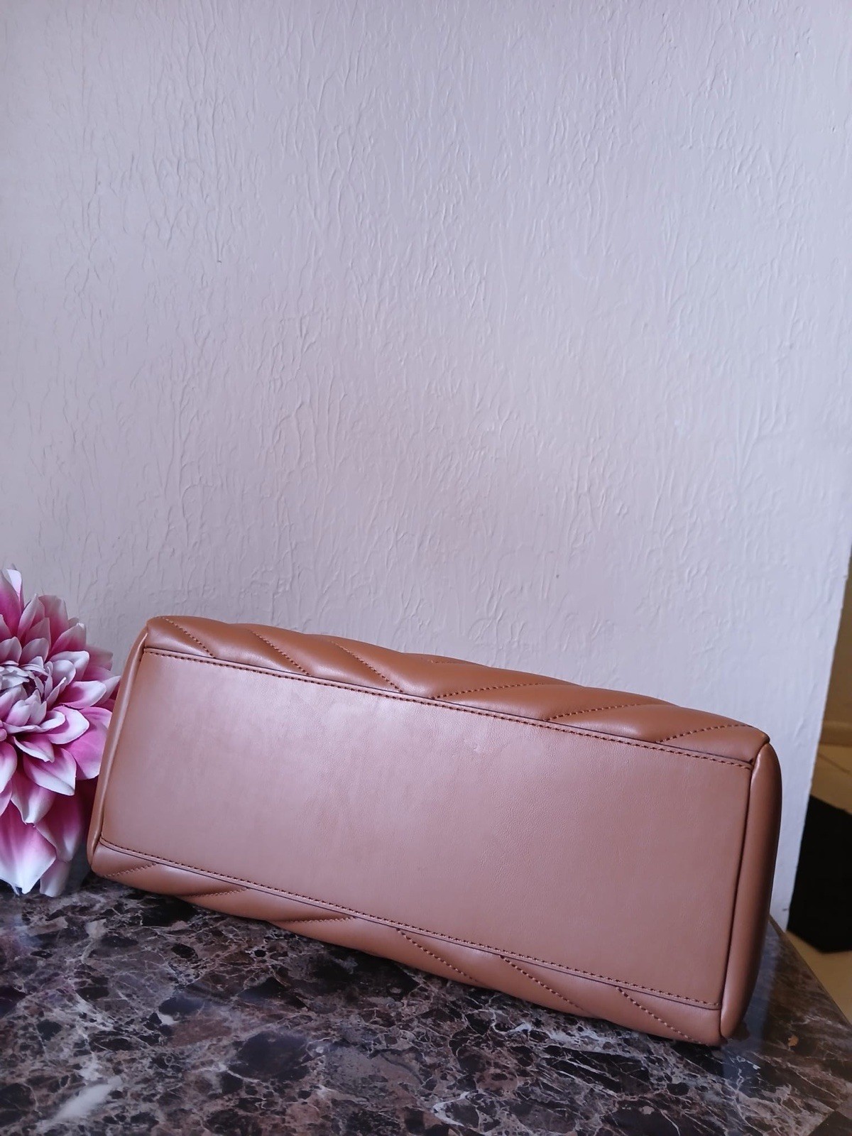 Women’s Brown Quilted Shoulder Bag Gold Chain Strap Detachable Strap Lined