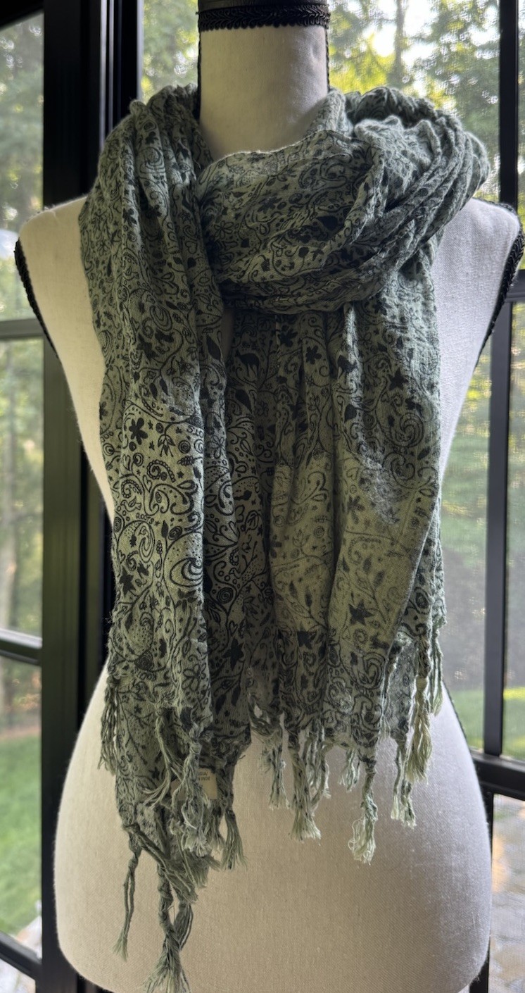 Roots Canada Cotton Silk Woodland Paisley Fringe Scarf Shawl Wrap 70 x 23