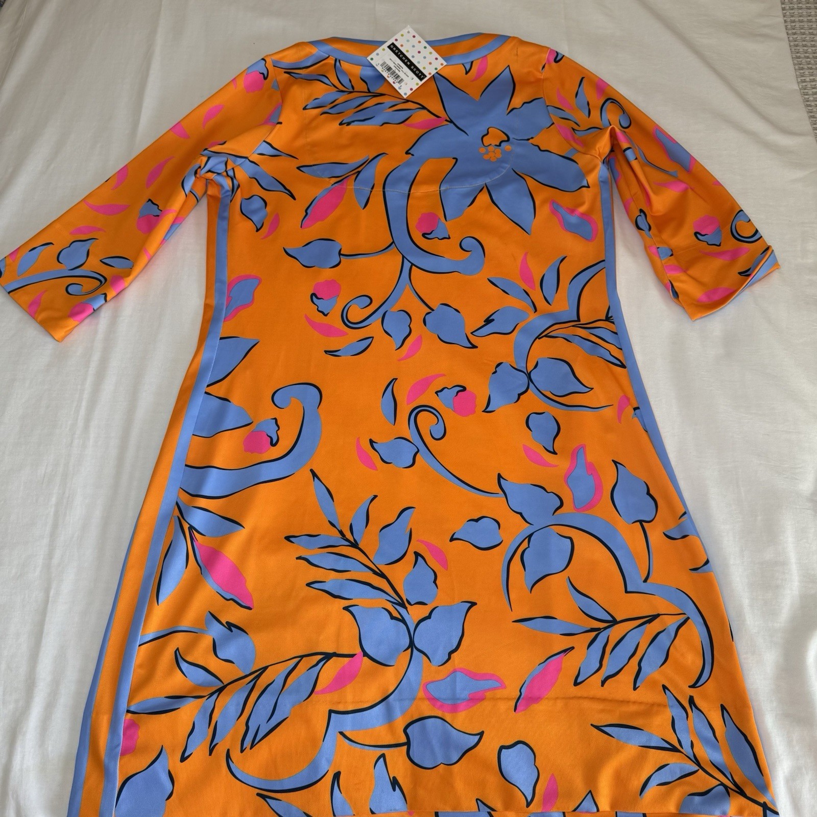 New Gretchen Scott Dress Size Large Tropical Floral Split Neck Vacation Resort