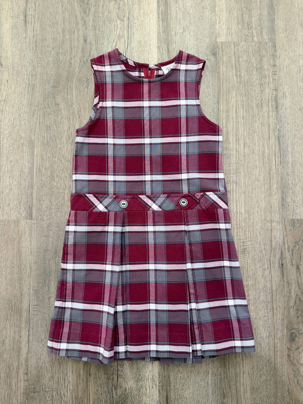 Flynn O’Hara Maroon & Grey Plaid Jumper Size 7 w/ White Peter Pan Blouse Size YS