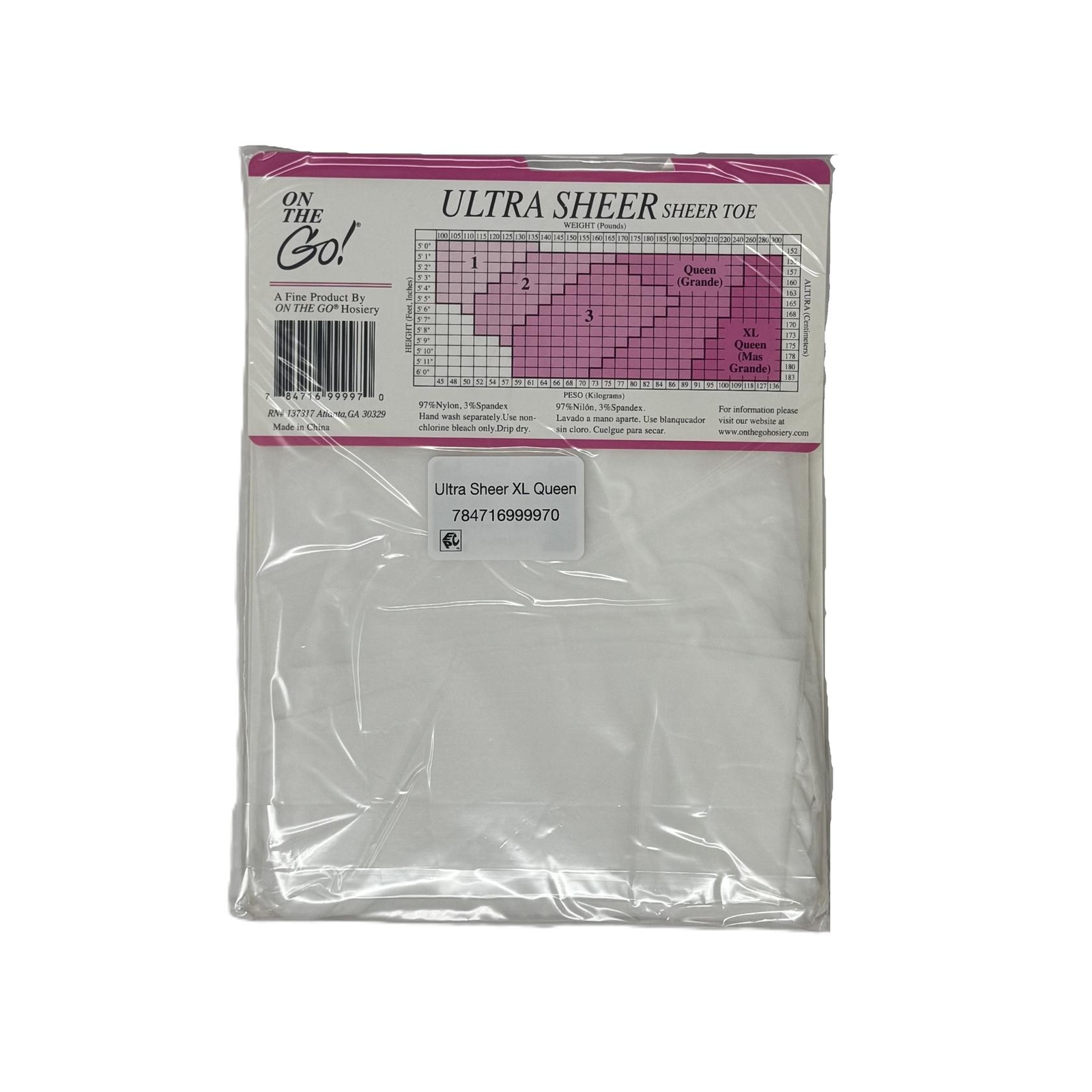 3-Pack On the Go! Women’s White Ultra Transparent Pantyhose – Sheer Toe, Size XL