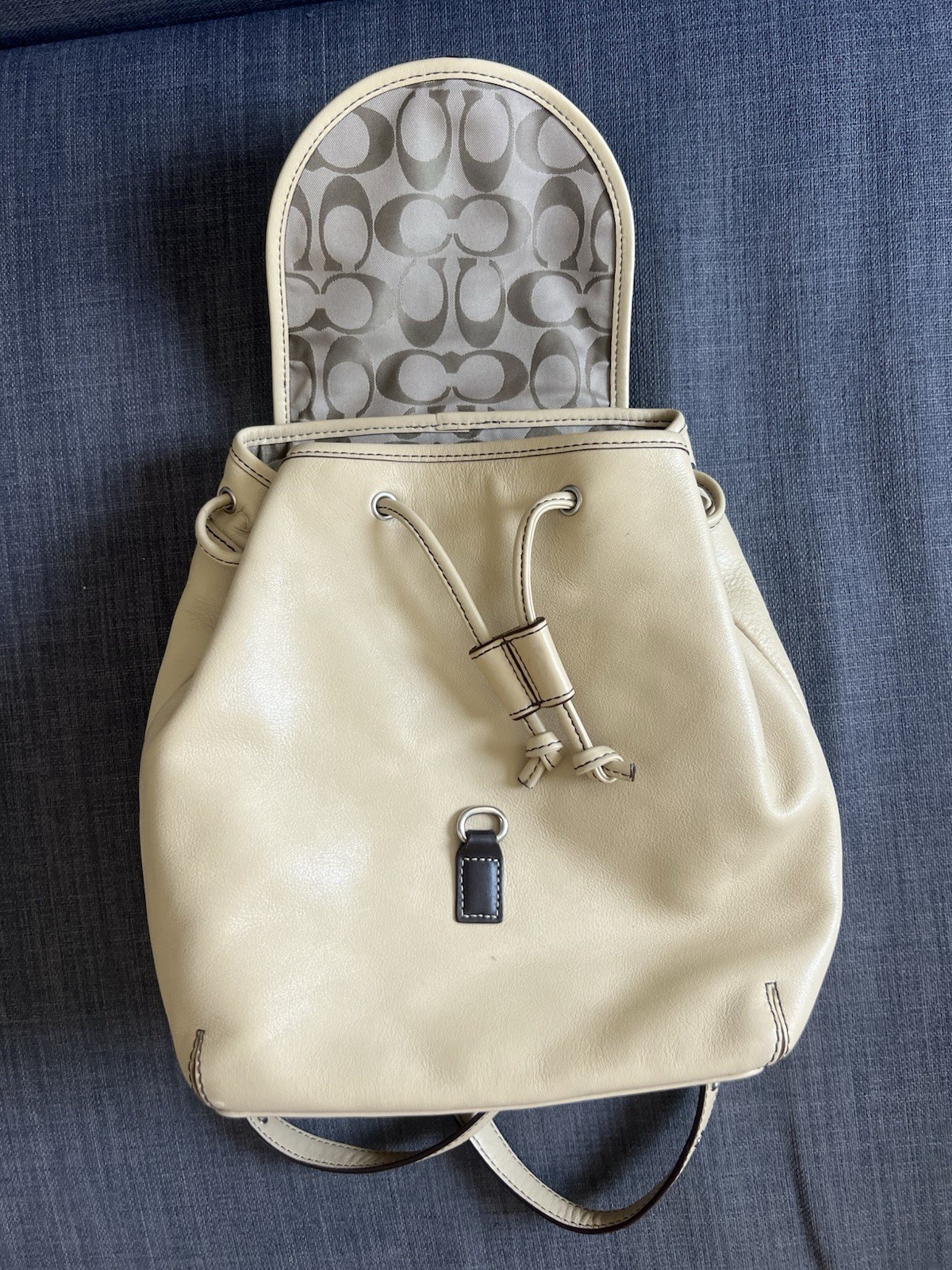 Coach Beige Drawstring Backpack w/ Adjustable Strap, Inner Pockets