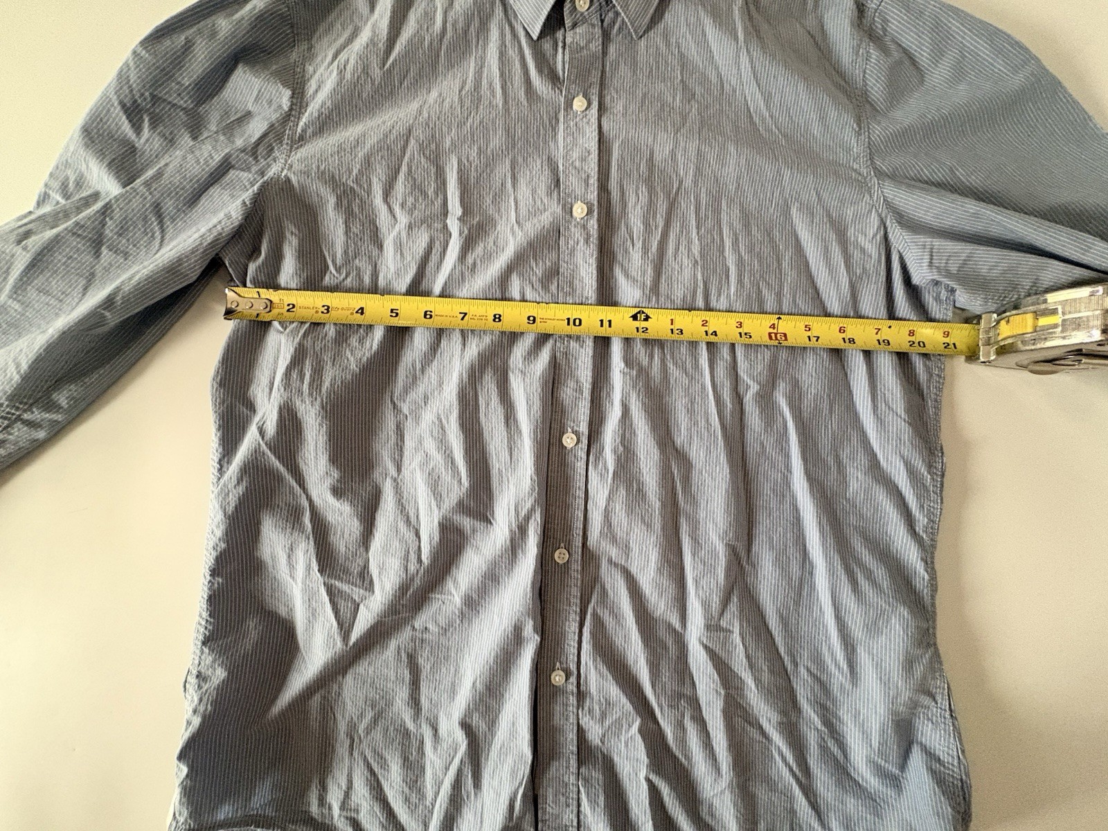 7D 7 Diamonds LS Dress Shirt Mens XL LARGE Blue Striped 100% Cotton Career Basic
