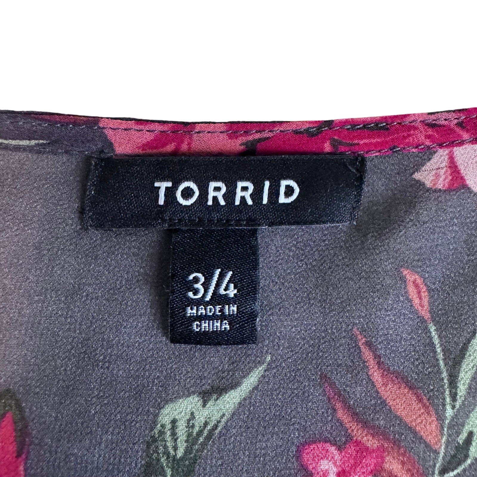 Torrid Size 3/4 Floral Chiffon Kimono Duster Cardigan Gray Pink Sheer Cover/Wrap