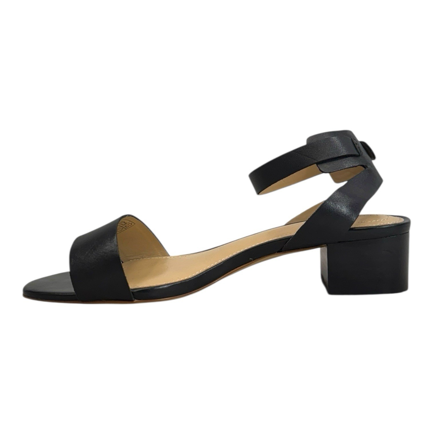 LANDS END Womens 7D 7 D Essential Leather Sandals Ankle Strap Minimalist BLACK