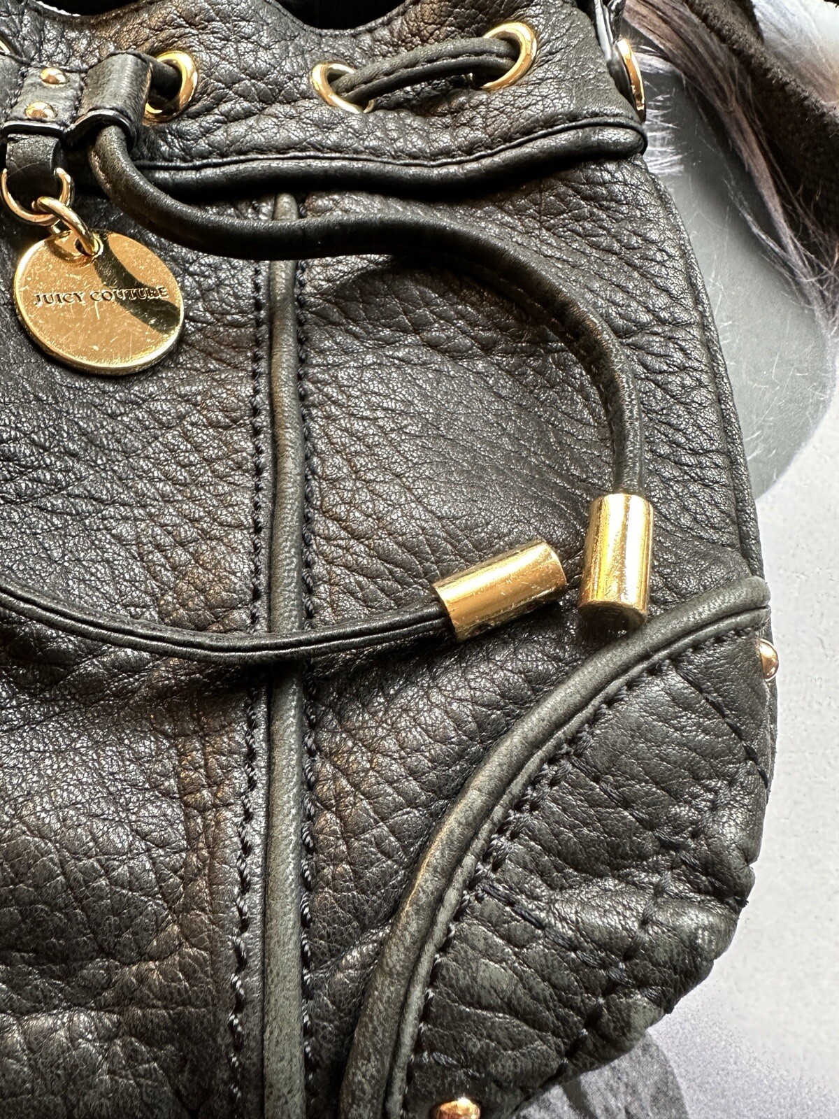 Iconic Y2K JUICY COUTURE Black LEATHER CROSSBODY SHOULDER BAG PURSE
