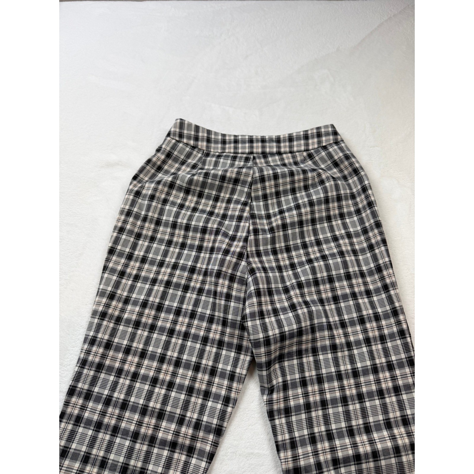 SHEIN Plaid Trousers Womens XS Black White Good High Waisted Flare Checkered
