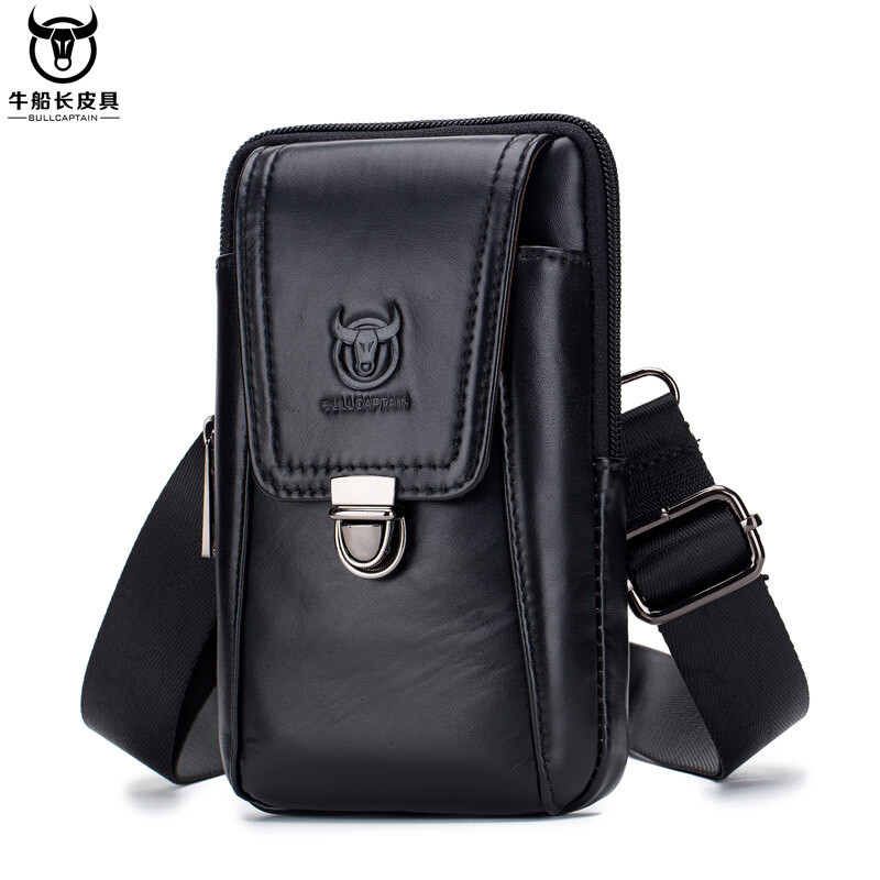 Retro cowhide leather men’s single shoulder crossbody bag cell phone waist bag