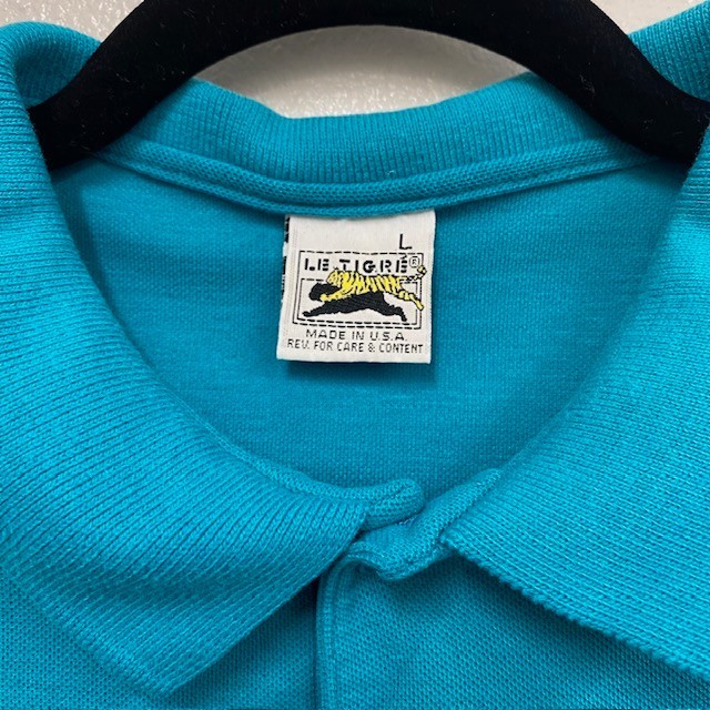Vintage 90s Le Tigre Men’s L Blue/Green Cotton Blend Button Polo Tiger