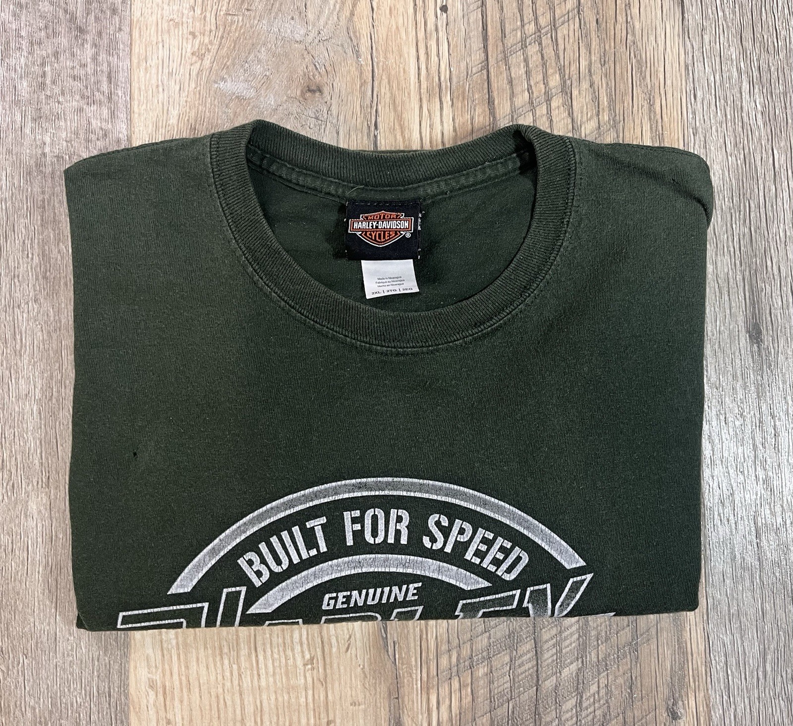 HARLEY-DAVIDSON Blue Ridge Hickory NC Green Long-Sleeve T-Shirt Men’s 2XL HOLES