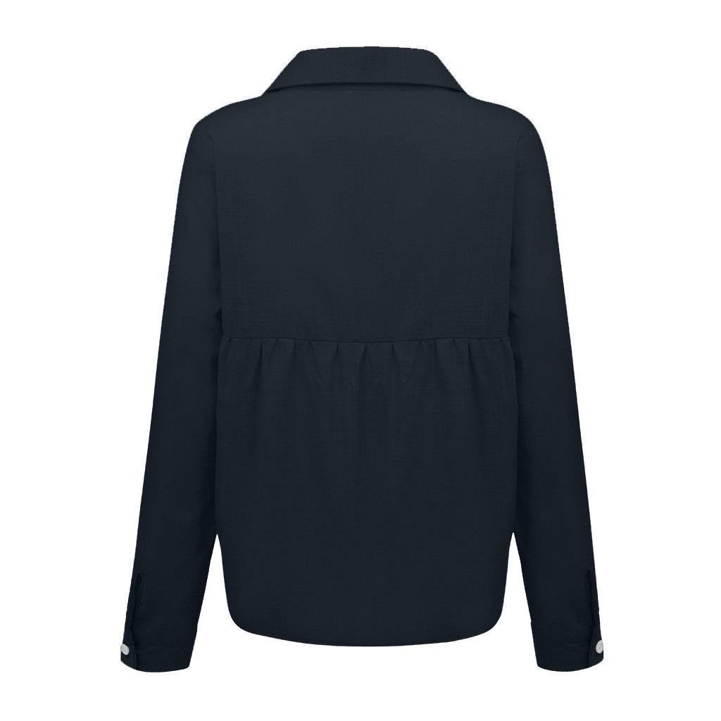 New Spring Autumn Women Solid Color Casual Loose Long Sleeved Linen Shirt Tops