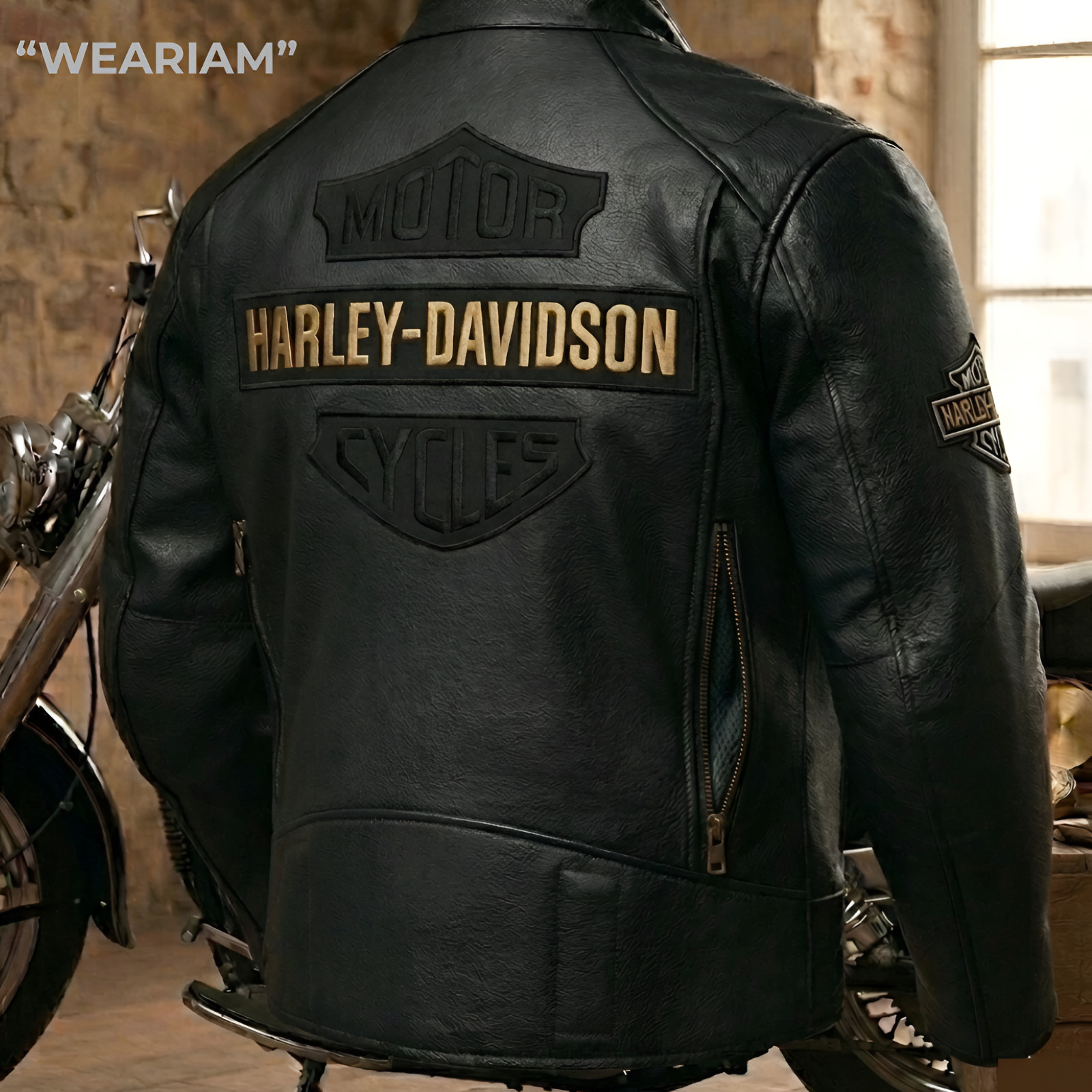 Harley Men’s Black Biker Jacket – Real Cowhide Leather Motorcycle Jacket