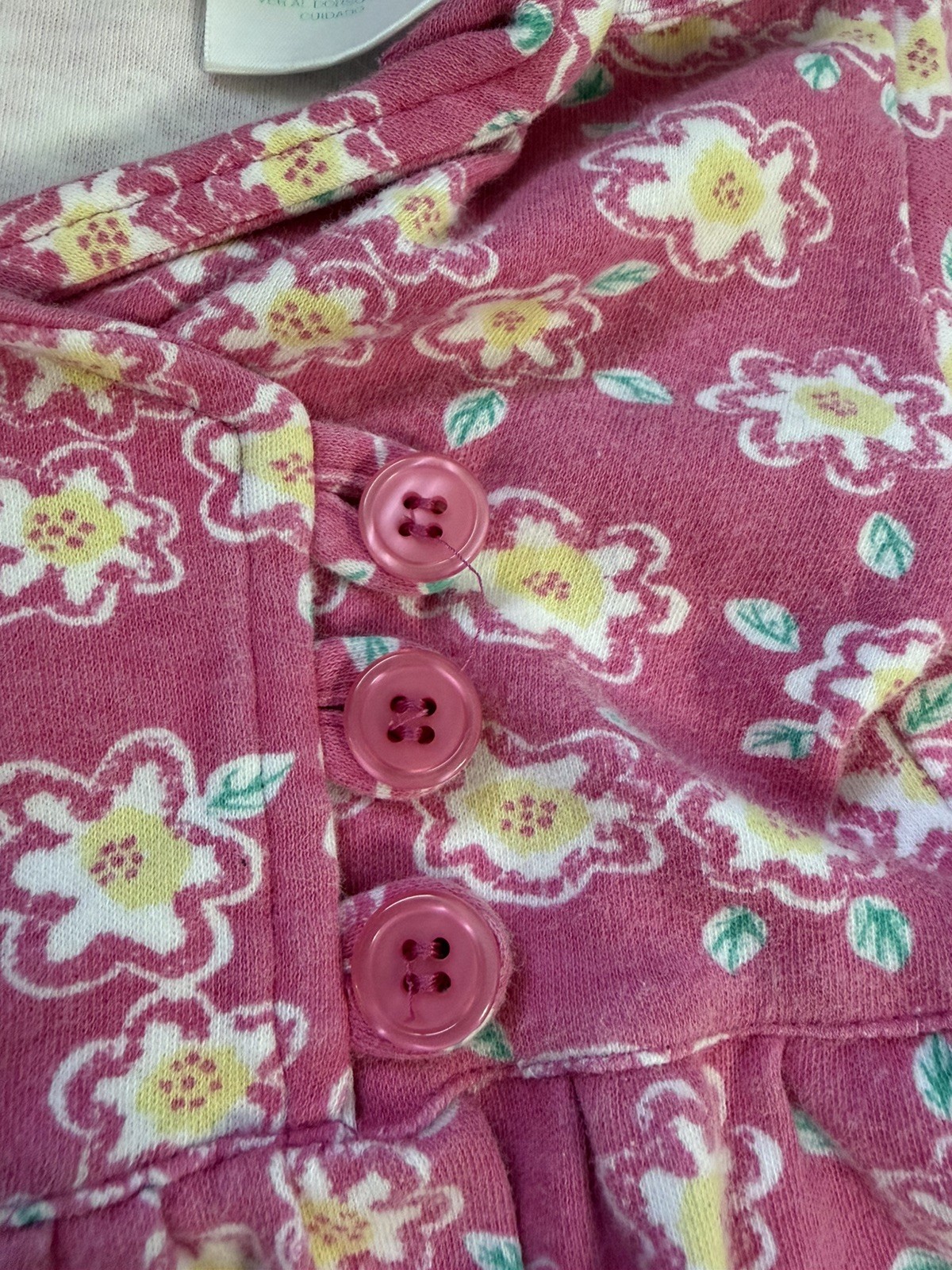 Vintage Okie Dokie Girl 18M Pink Floral Romper w/ Peter Pan Collar