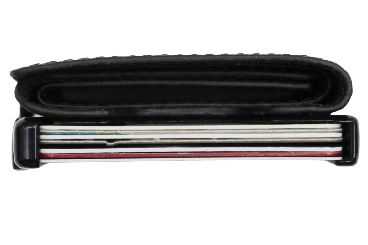 ZNAP RFID Blocking Slim Black Braided Leather Aluminum Wallet 8 Card Size