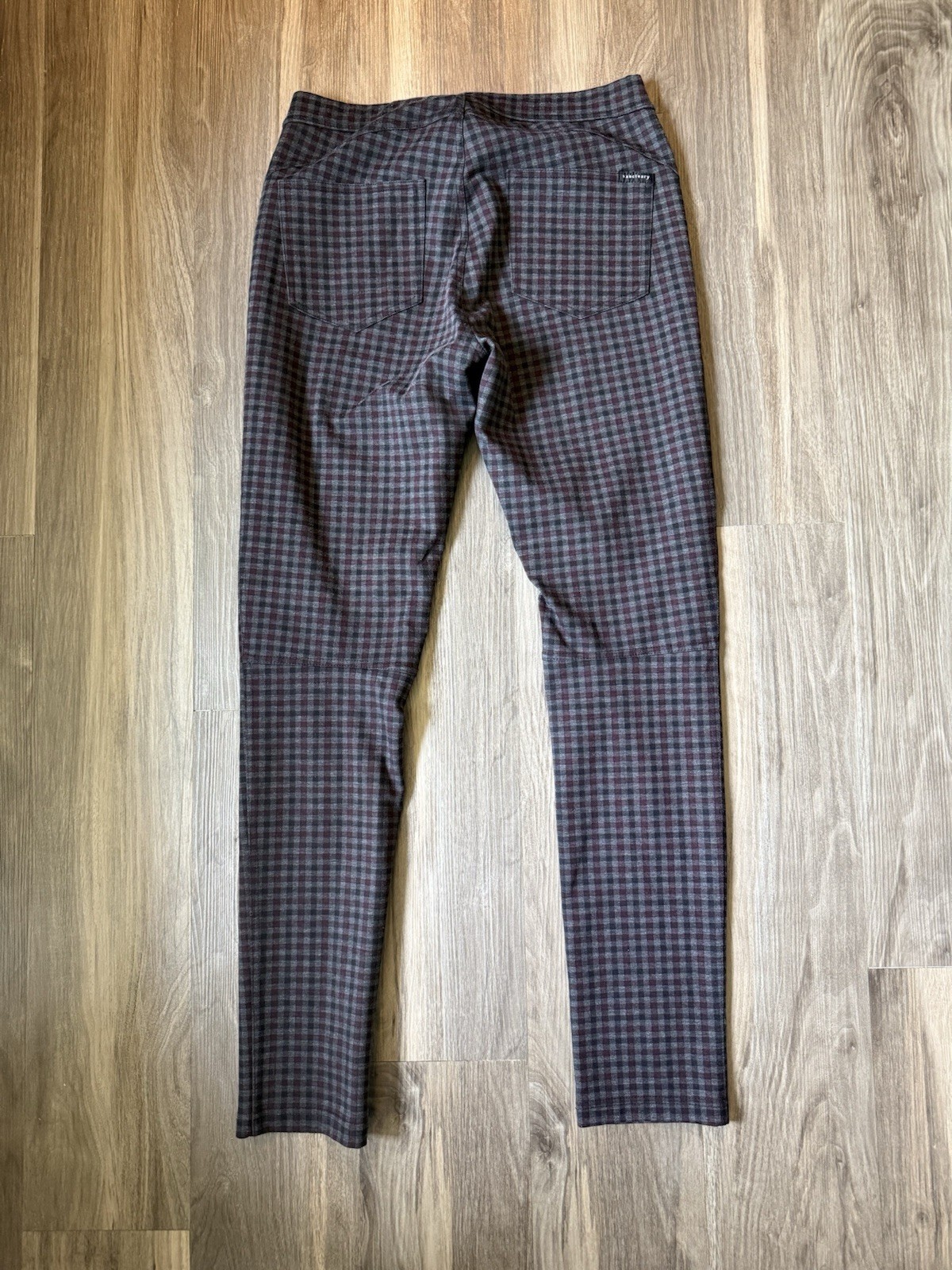 Sanctuary Pull On Skinny Pants Gray Black Burgundy Checkered Plaid M 27 x 28