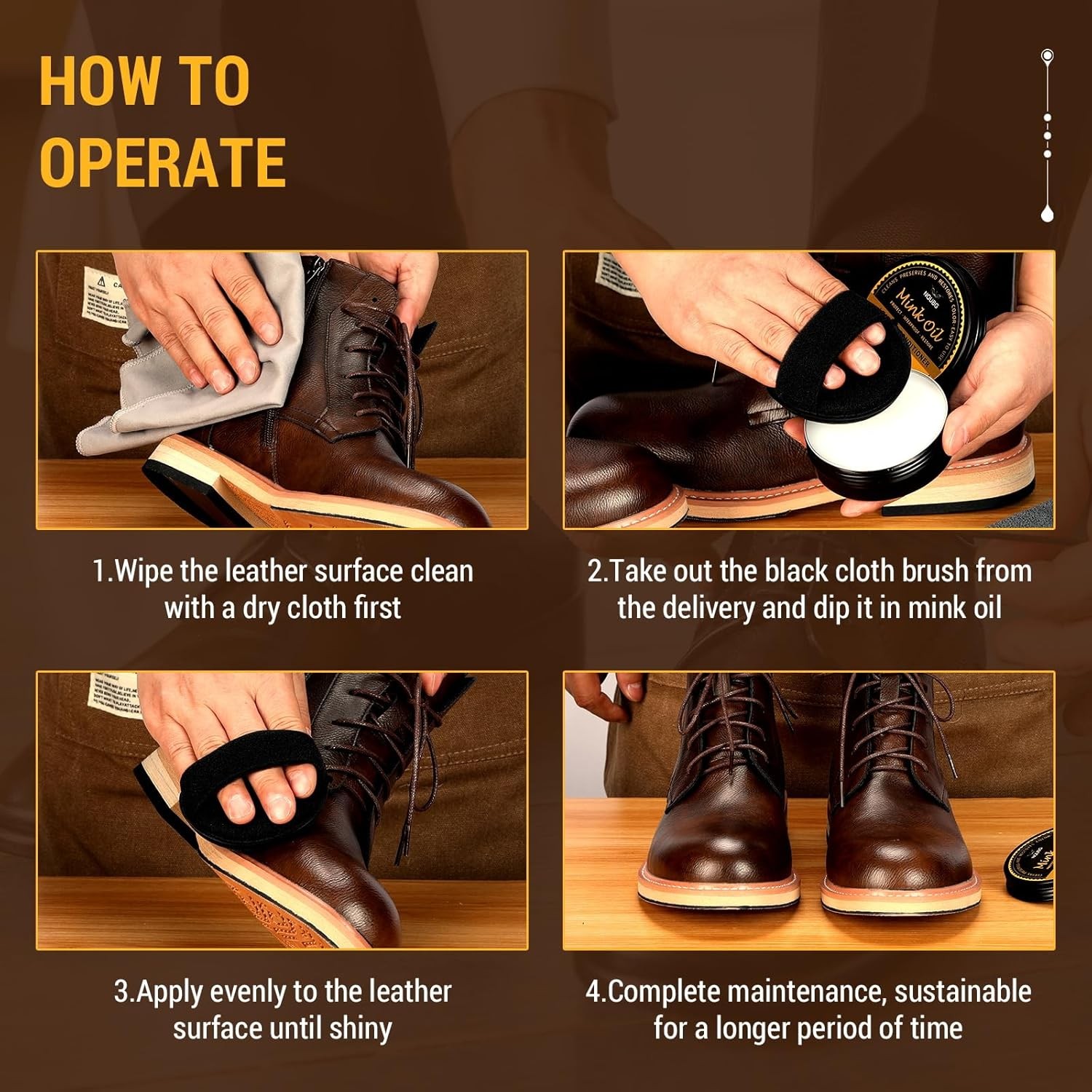 Mink Oil for Leather Boots, Boot Leather Care Kit, Leather Shoe Care Kit for Cow