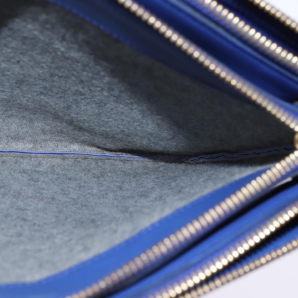 CELINE Trio large Shoulder Bag Leather Blue Gold Auth BA7048