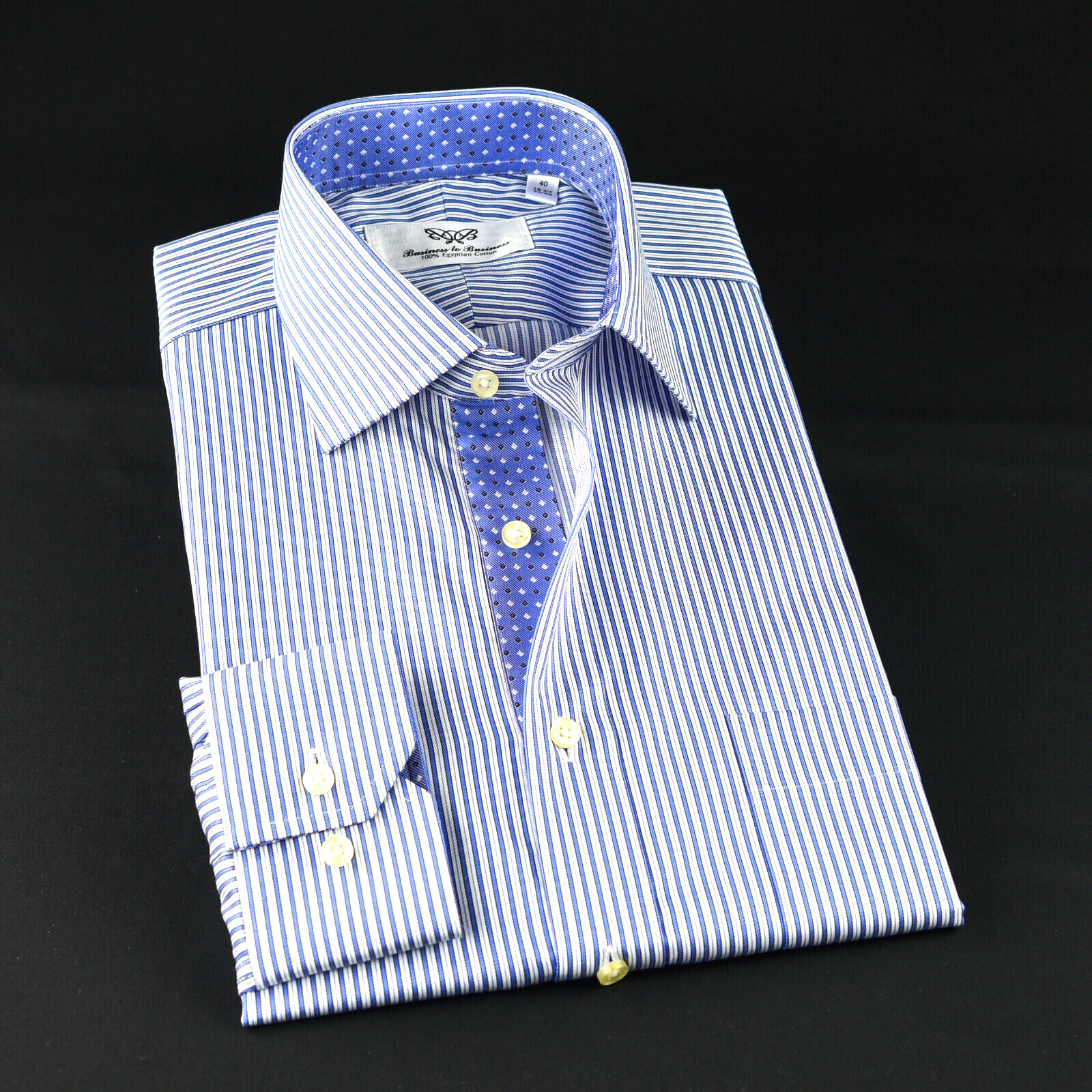 Blue Jermyn Stripes Inner Lining Formal Dress Business Shirt 80’s Double Video