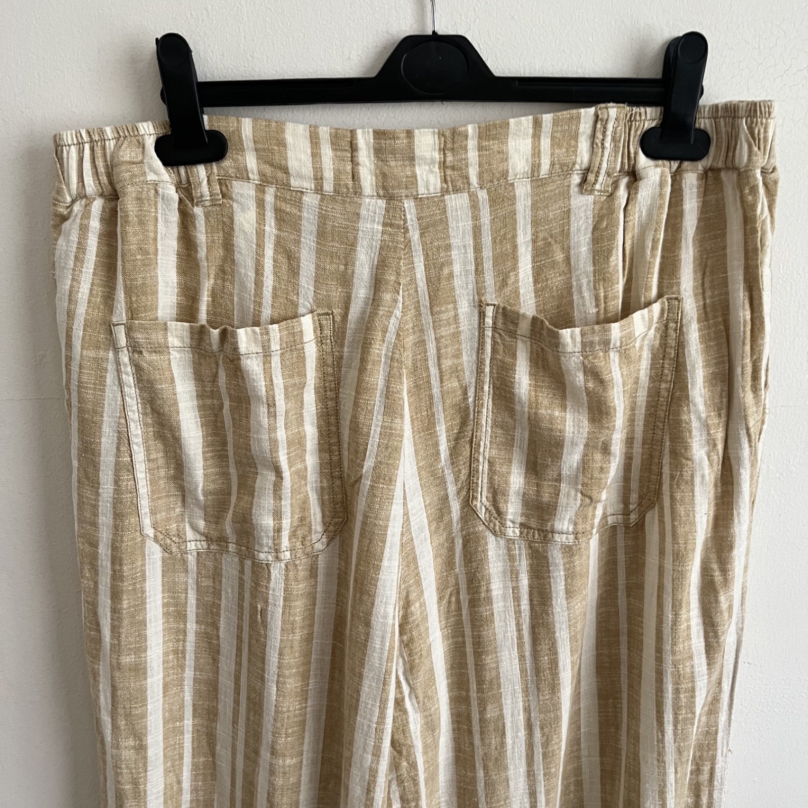 Fat Face Natural Tan Stripe Soft Linen Blend Wide Leg Trousers – Size UK 14 S