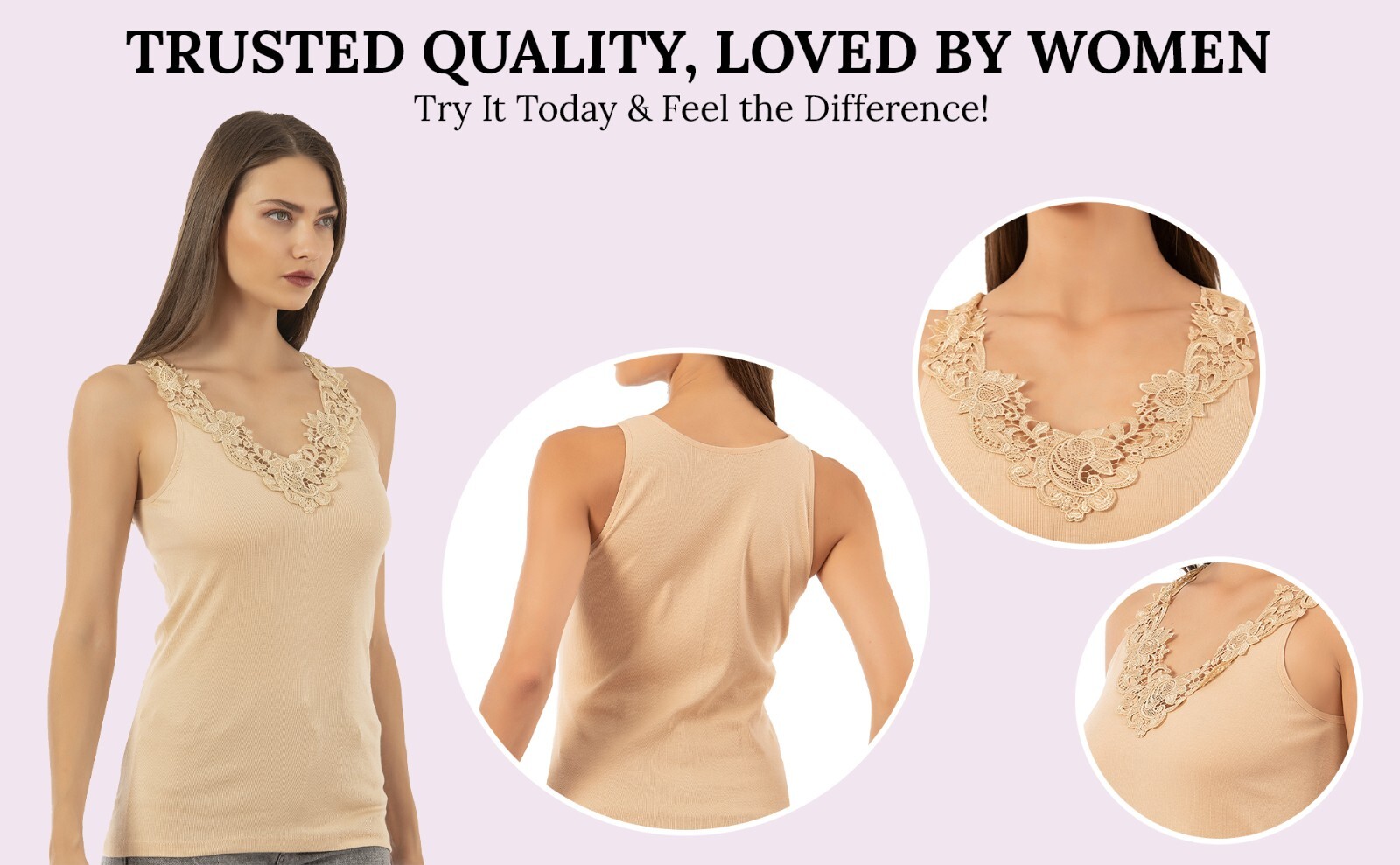 Wome’s Tank Top Camisole with Lovely Lace Trim Style Soft Sexy Sport Yoga