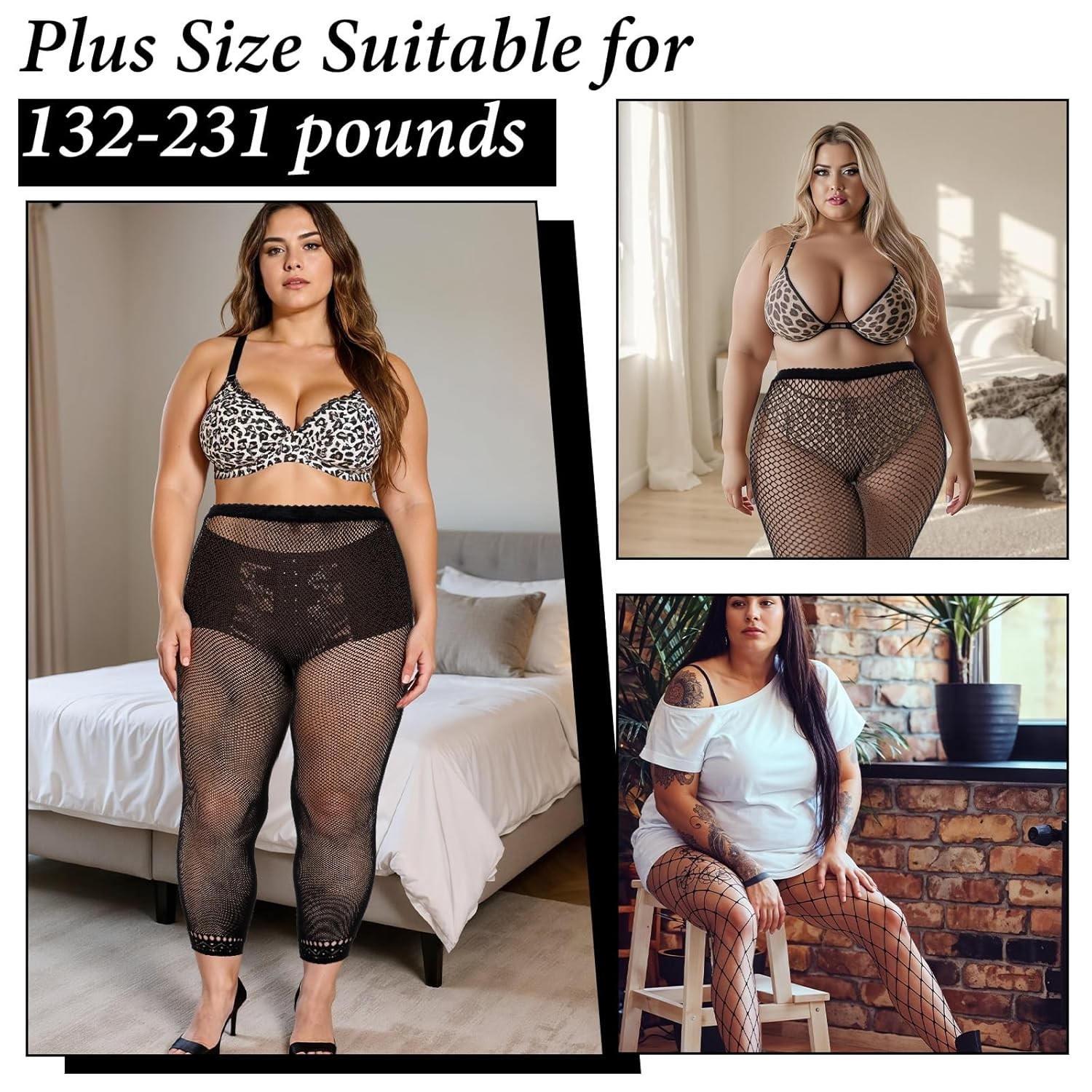 Women’s Plus Size Fishnet Stockings High Waist Stretchy Footed Tights for Women