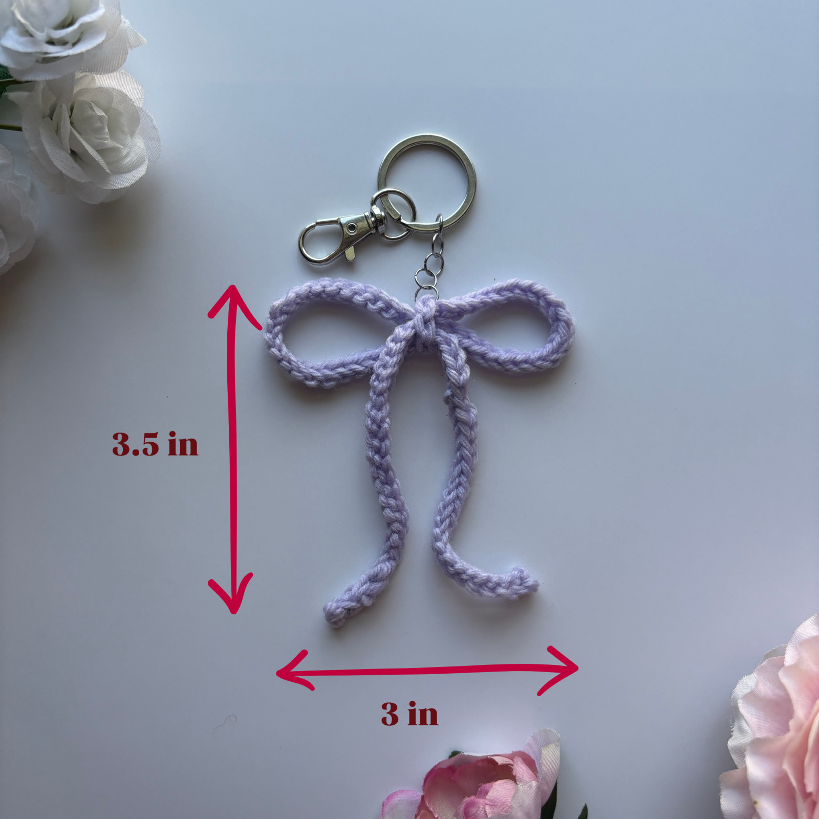 Handmade Crochet Ribbon Bow Keychain 💜 Coquette Lilac Bag Charm