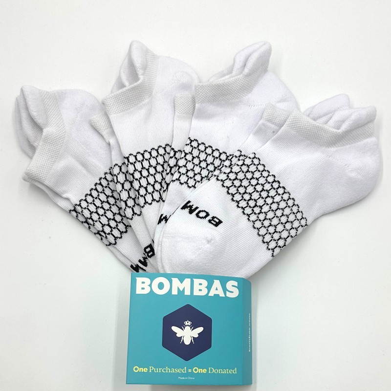 4 Pairs BOMBAS Women’s honeycomb Solid Ankle Socks Cushion Size Med 8-10.5 White