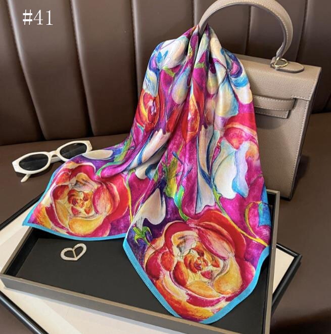 100% Mulberry Silk 27″ Square Scarf Women Neckerchief Wrap Floral Yellow Flower