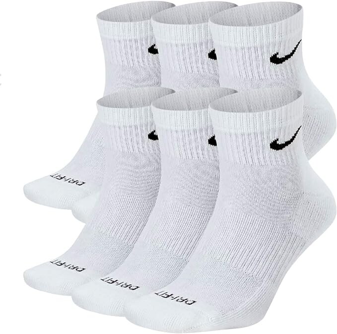 Nike Everyday Cushioned Drifit Unisex Ankle Socks, Size MEDIUM – White – 6 pairs